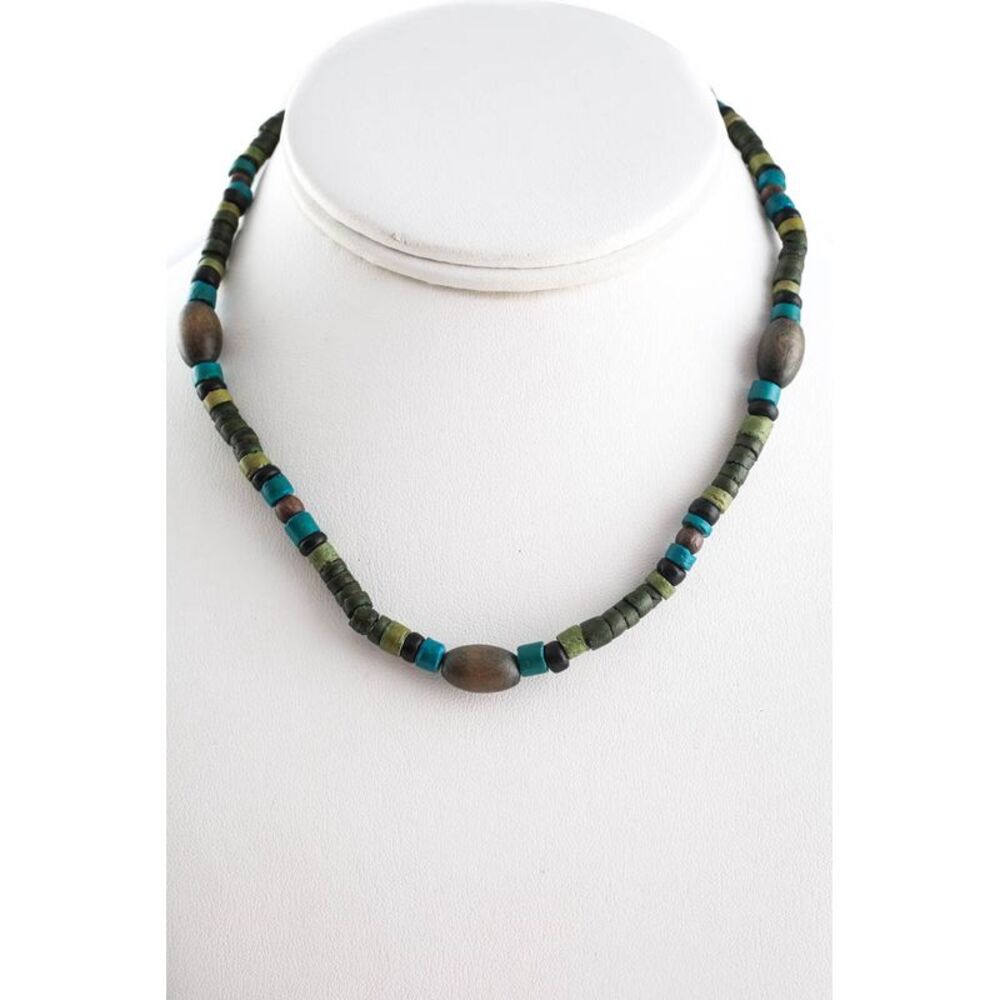 Designer Wood Beaded Multicolor Necklace Green Black LL19LL